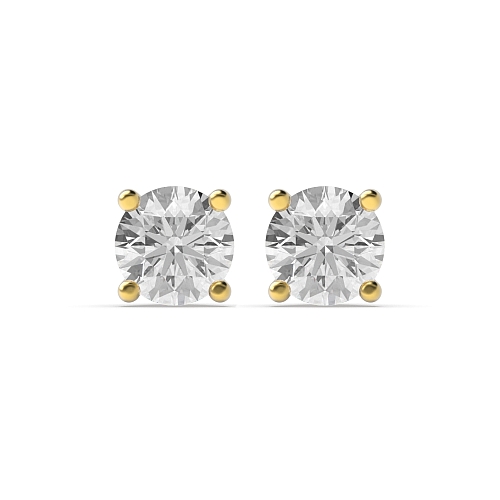 4 Prong Round Yellow Gold Open claws Diamond Earrings