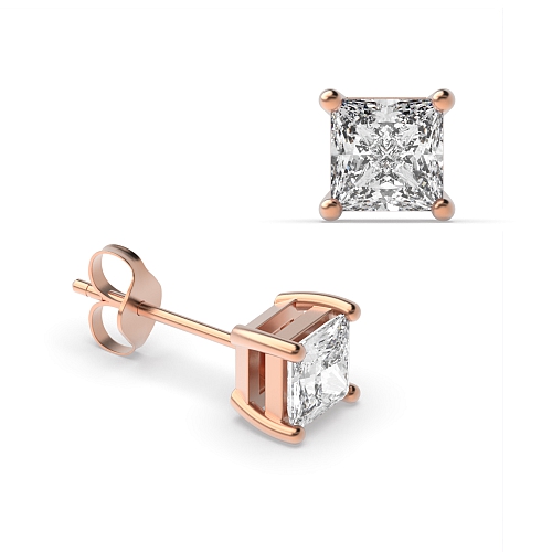 4 Prong Princess Rose Gold Core Stud Diamond Earrings
