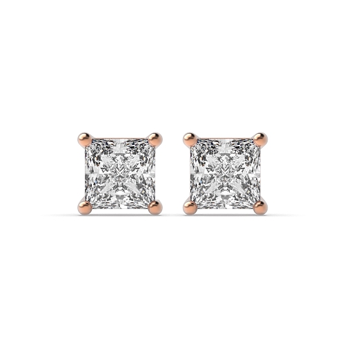 4 Prong Princess Rose Gold Core Stud Diamond Earrings