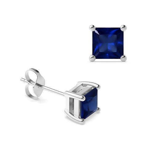 4 Prong Princess Core Blue Sapphire Diamond Earrings