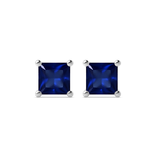 4 Prong Princess Core Blue Sapphire Diamond Earrings