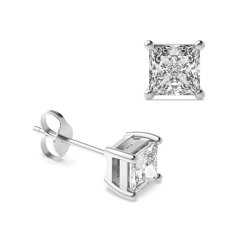 4 Prong Princess Platinum Core Stud Diamond Earrings