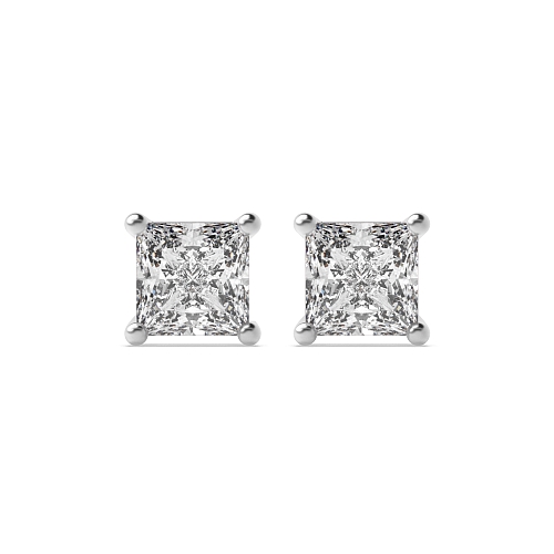 4 Prong Princess Platinum Core Stud Diamond Earrings