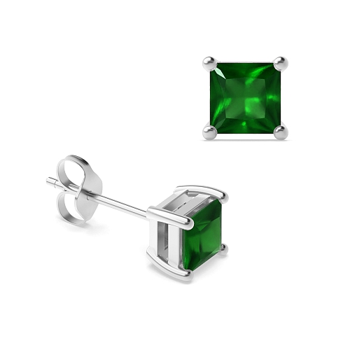 4 Prong Princess Core Emerald Diamond Earrings