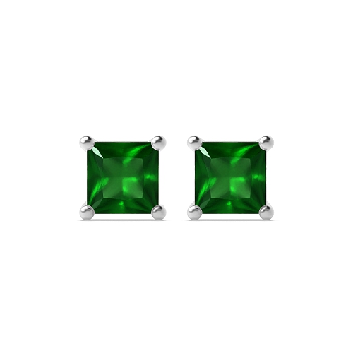 4 Prong Princess Core Emerald Diamond Earrings