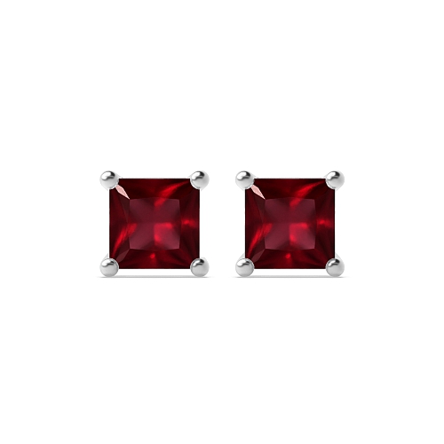 4 Prong Princess Core Ruby Diamond Earrings
