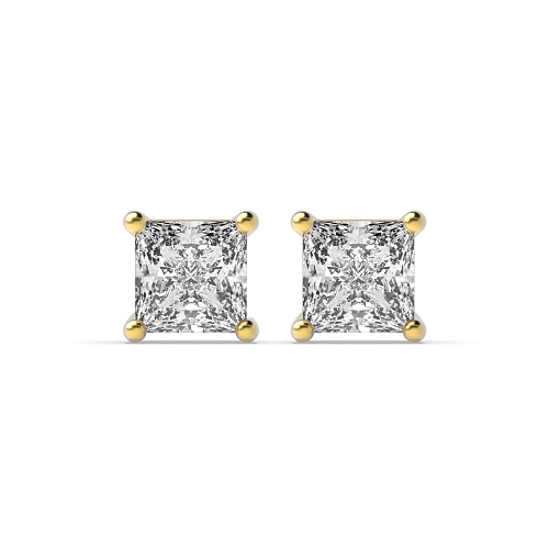 4 Prong Princess Yellow Gold Core Stud Diamond Earrings