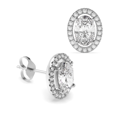 4 Prong Oval Silver Stud Diamond Earrings