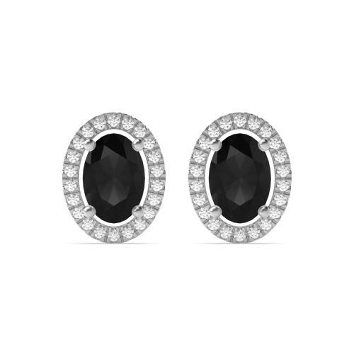 4 Prong Oval Halo Black Diamond Earrings