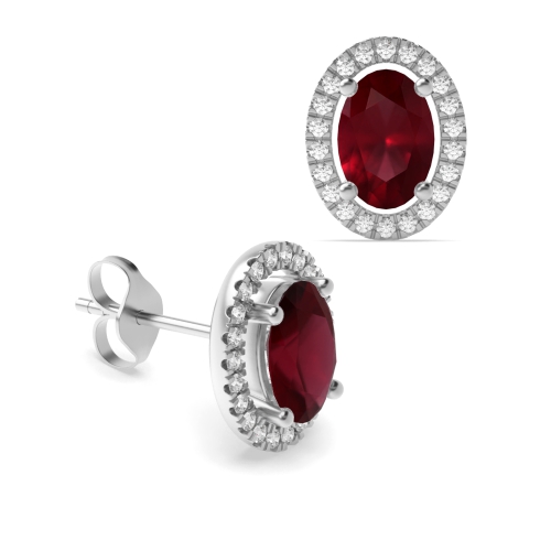 4 Prong Oval Halo Ruby Diamond Earrings