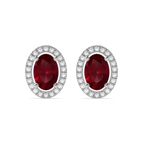 4 Prong Oval Halo Ruby Diamond Earrings