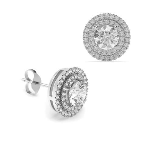 Round Two Row Circlet Stud Moissanite Halo Earrings