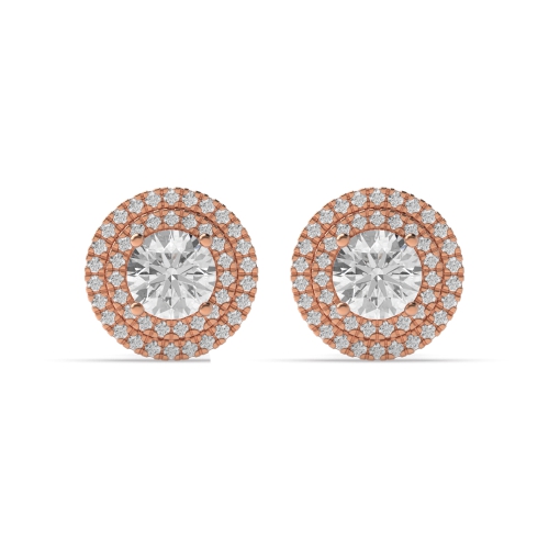 4 Prong Round Rose Gold Two row Diamond Earrings