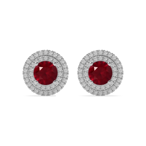 4 Prong Round Two row Ruby Diamond Earrings