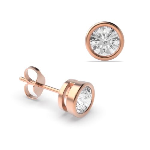 Bezel Setting Round Rose Gold Stud Diamond Earrings
