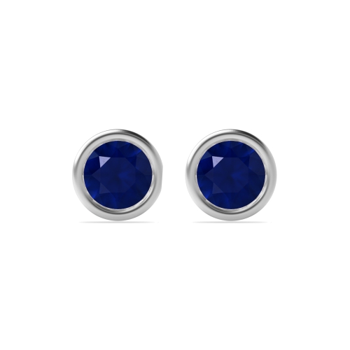 Bezel Setting Round Small Blue Sapphire Stud Earrings