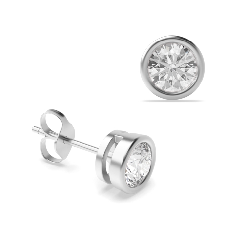 Bezel Setting Round Silver Stud Diamond Earrings