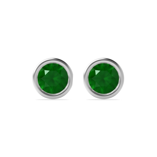 Bezel Setting Round Small Emerald Stud Earrings