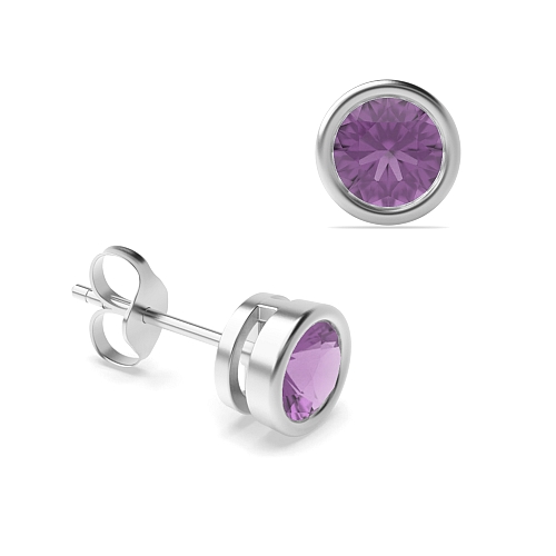 Bezel Setting Round contemporary Amethyst Diamond Earrings