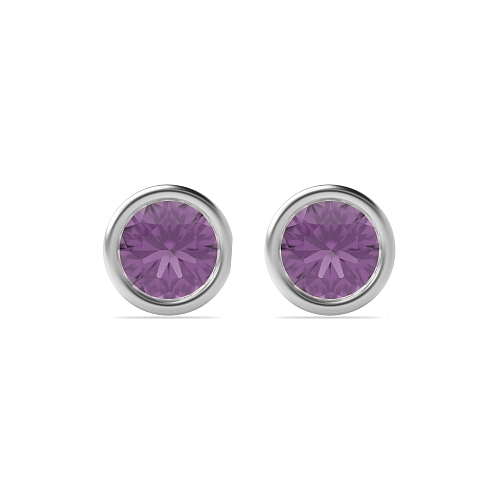 Bezel Setting Round contemporary Amethyst Diamond Earrings