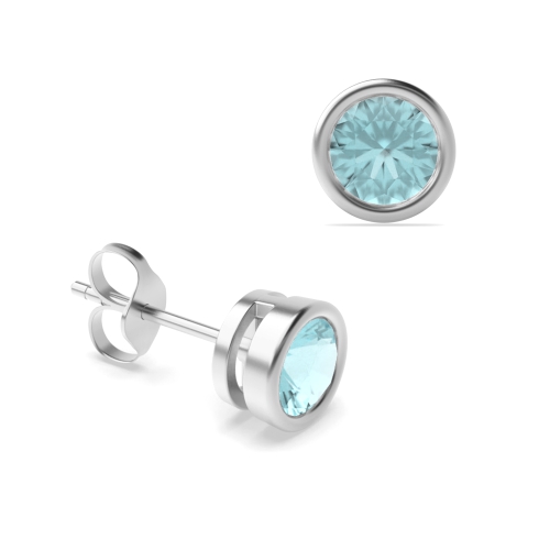 Bezel Setting Round Small Aquamarine Stud Diamond Jewellery