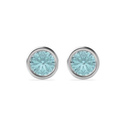 Bezel Setting Round Small Aquamarine Stud Diamond Jewellery