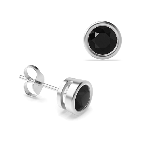 Bezel Setting Round contemporary Black Diamond Earrings
