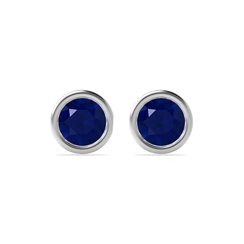 Bezel Setting Round contemporary Blue Sapphire Diamond Earrings