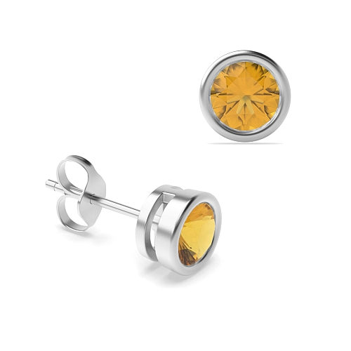 Bezel Setting Round contemporary Citrine Stud Diamond Earrings