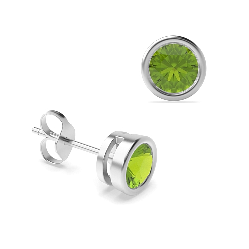 Bezel Setting Round contemporary Peridot Diamond Earrings