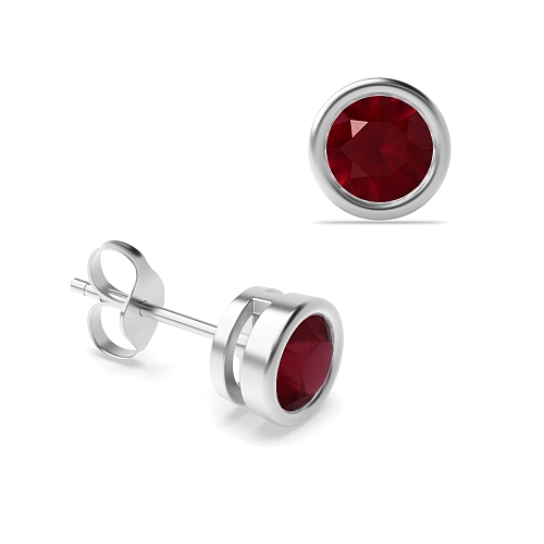 Bezel Setting Round contemporary Ruby Diamond Earrings