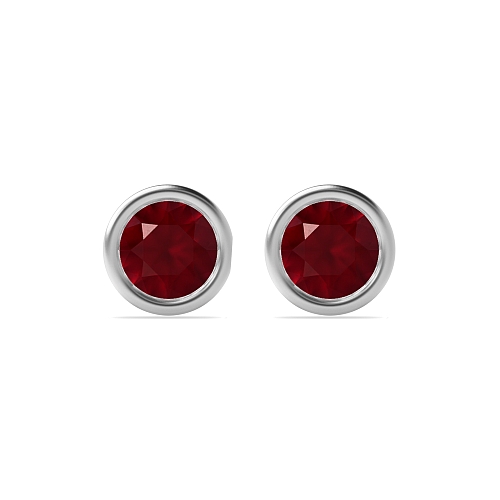Bezel Setting Round contemporary Ruby Diamond Earrings
