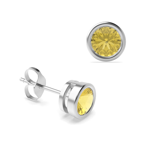 Bezel Setting Round contemporary Topaz Diamond Earrings