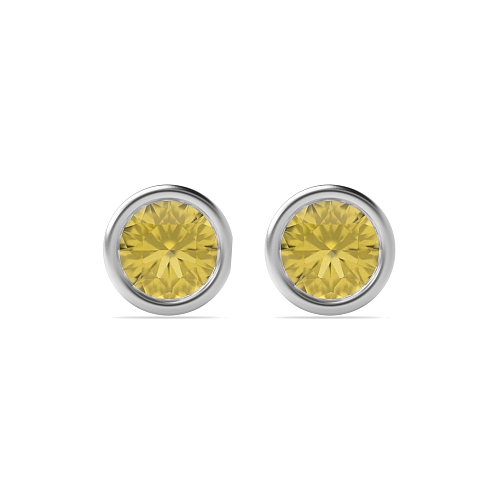 Bezel Setting Round contemporary Topaz Diamond Earrings