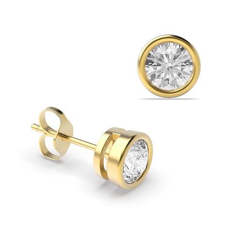 Bezel Setting Round Yellow Gold contemporary Diamond Earrings