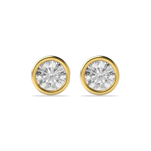 Bezel Setting Round Yellow Gold contemporary Diamond Earrings