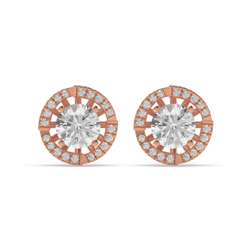 4 Prong Round Rose Gold Cluster Jacket Diamond Earrings