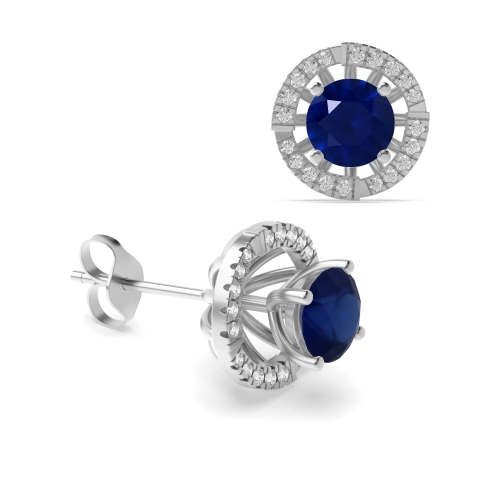 4 Prong Round Cluster Jacket Blue Sapphire Diamond Earrings