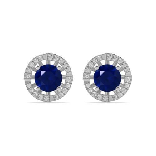 4 Prong Round Cluster Jacket Blue Sapphire Diamond Earrings