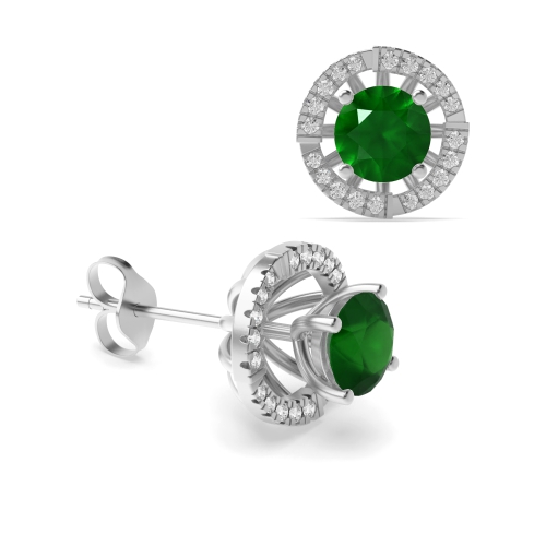4 Prong Round Cluster Jacket Emerald Diamond Earrings