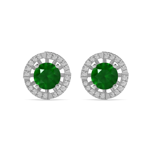 4 Prong Round Cluster Jacket Emerald Diamond Earrings