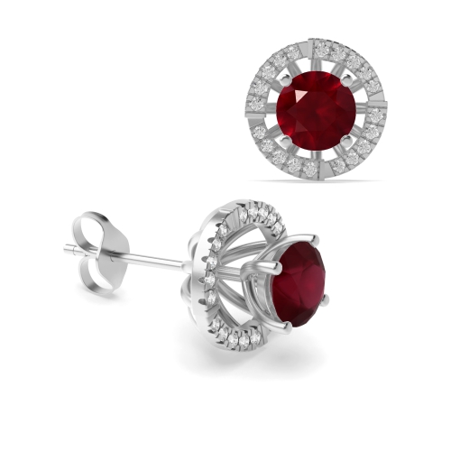 4 Prong Round Cluster Jacket Ruby Diamond Earrings