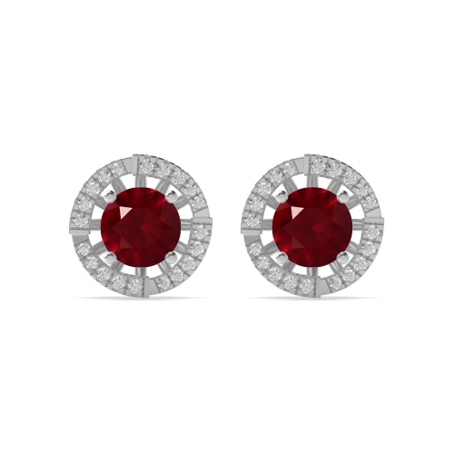 4 Prong Round Cluster Jacket Ruby Diamond Earrings