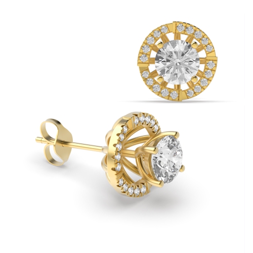 4 Prong Round Yellow Gold Cluster Jacket Diamond Earrings