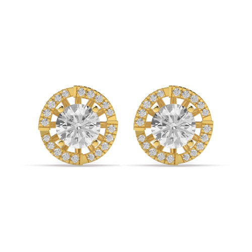 4 Prong Round Yellow Gold Cluster Jacket Diamond Earrings