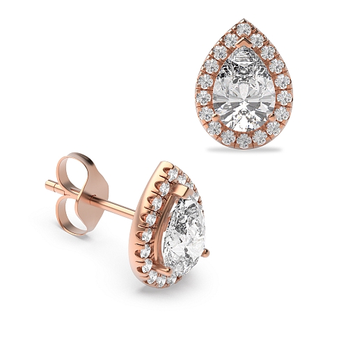 Prong Pear Rose Gold Teardrop halo Diamond Earrings