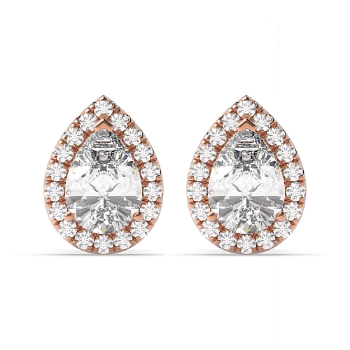 Prong Pear Rose Gold Teardrop halo Diamond Earrings