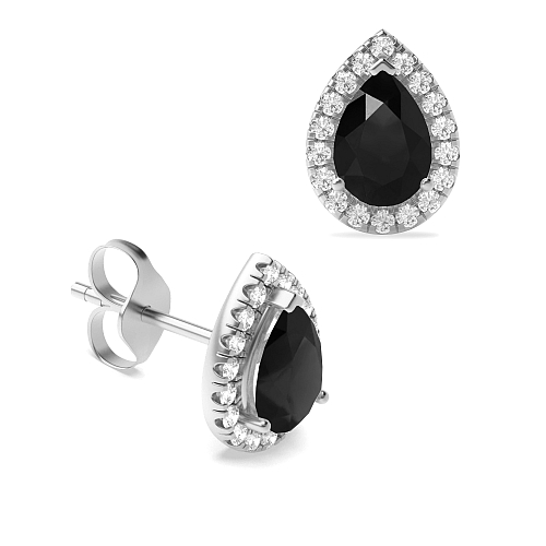 Prong Pear Teardrop halo Black Diamond Earrings