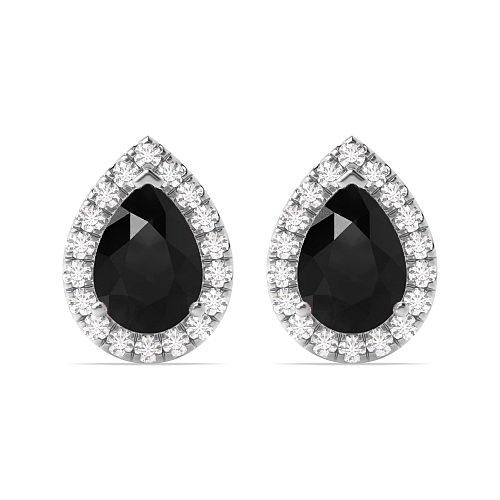Prong Pear Teardrop halo Black Diamond Earrings