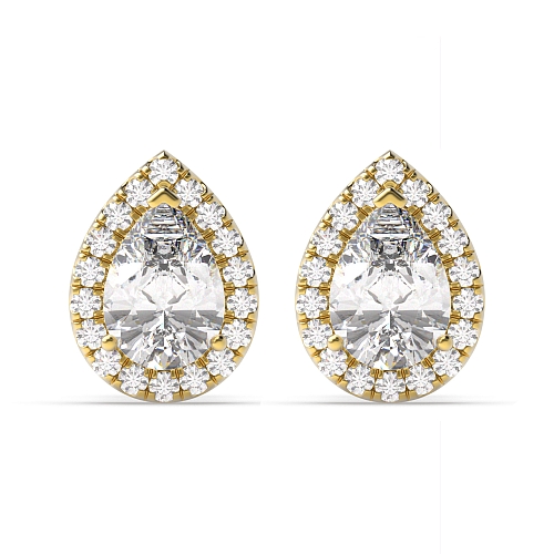 Prong Pear Yellow Gold Teardrop halo Diamond Earrings